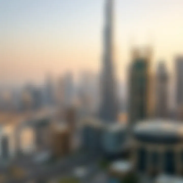 Futuristic skyline of Downtown Dubai with Burj Khalifa in view