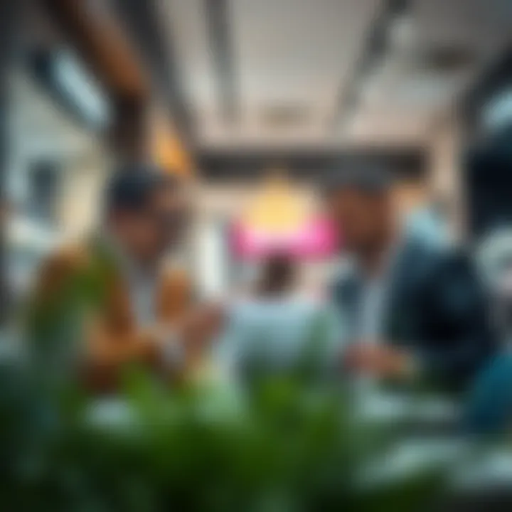 Investors analyzing market trends in a retail setting