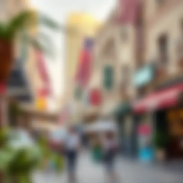 Vibrant commercial district in Al Quoz with trendy cafes and shops