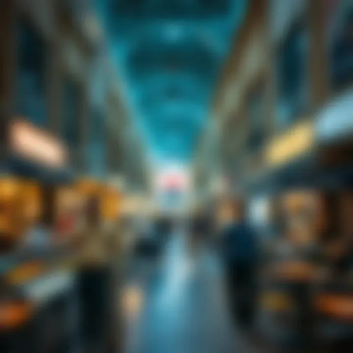 A busy marketplace with diverse dining and shopping options
