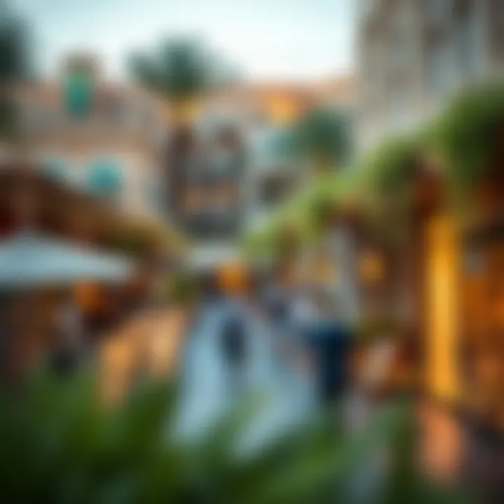 Charming outdoor shopping area with cafes