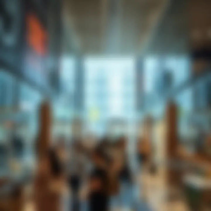Vibrant commercial spaces in Bay Square with bustling activity