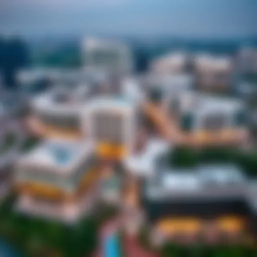 Aerial view of Tecom showcasing its modern architecture and greenery