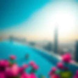 Stunning view of an infinity pool overlooking Dubai's skyline