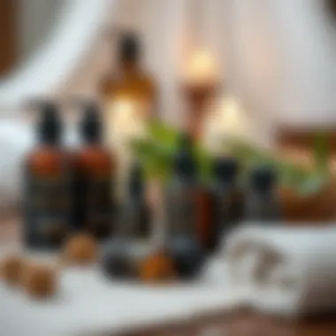 Essentials for a Soothing Experience Natural oils and aromatherapy essentials arranged aesthetically
