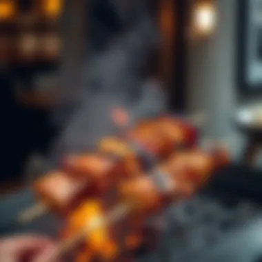 Charcoal-Grilled Kebabs A plate of delicious kebabs grilling over charcoal