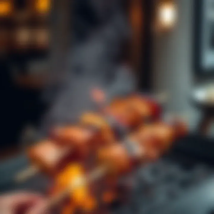 Charcoal-Grilled Kebabs A plate of delicious kebabs grilling over charcoal