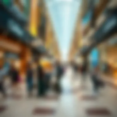 A bustling shopping area inside Dubai Mall during peak hours