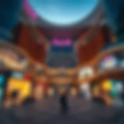 A panoramic view of Dubai Mall's exterior at dusk