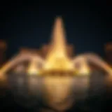 Illuminated view of the Dancing Fountain at night