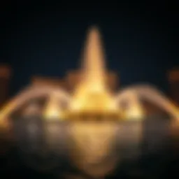 Illuminated view of the Dancing Fountain at night