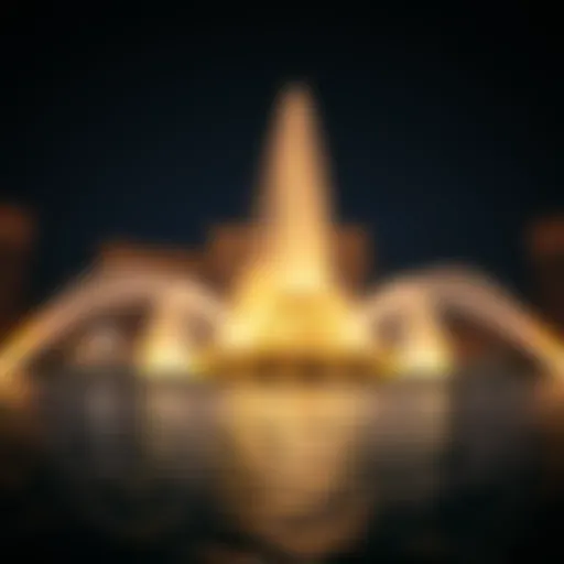 Illuminated view of the Dancing Fountain at night