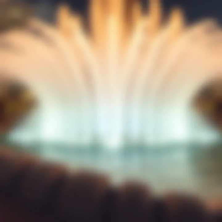 Close-up of water jets and light patterns