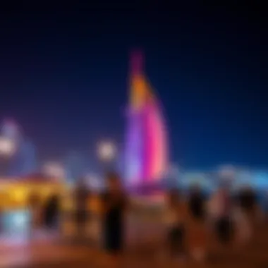Nightlife at Palm Jumeirah Vibrant nightlife scene at Palm Jumeirah with illuminated skyline