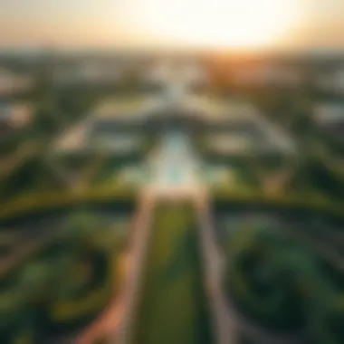 Aerial Perspective of Sheikh Mohammed bin Rashid Gardens Aerial view of the Gardens of Sheikh Mohammed bin Rashid showcasing intricate landscaping.