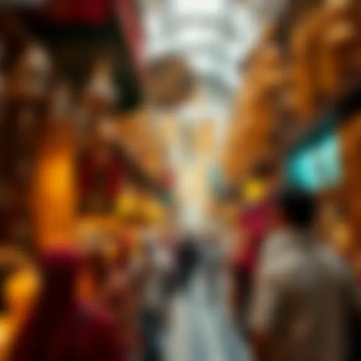 A bustling scene within the Gold Souk demonstrating vibrant market activity.