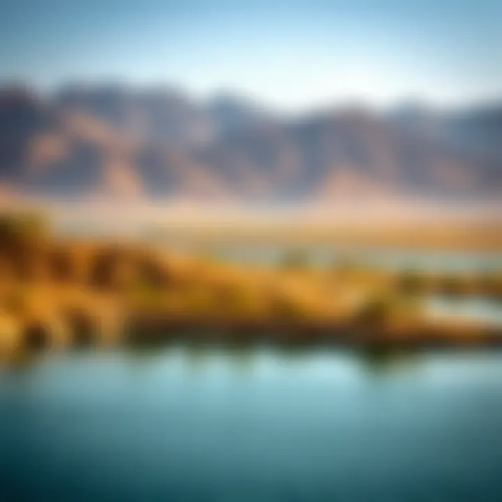 Serene landscape of Hatta Lakes with mountains in the background