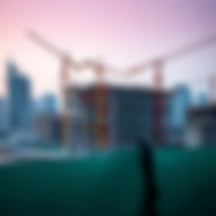 Construction site in Dubai Marina with cranes and modern architecture