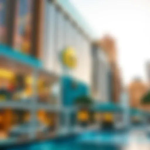 A captivating view of the Mall of Dubai's exterior showcasing its stunning architecture.