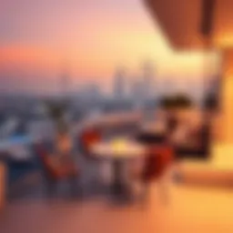 Luxurious terrace view overlooking Dubai skyline