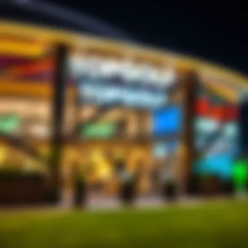 A panoramic view of Topgolf Dubai's vibrant exterior