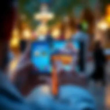 User-Friendly Interface of Global Village App A user interacting with the Global Village application on a smartphone, highlighting its user-friendly interface.