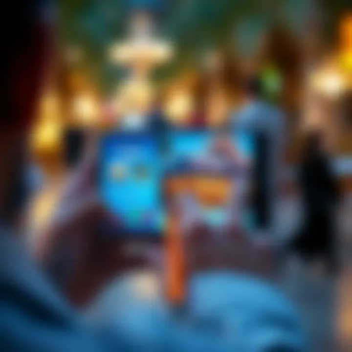 User-Friendly Interface of Global Village App A user interacting with the Global Village application on a smartphone, highlighting its user-friendly interface.