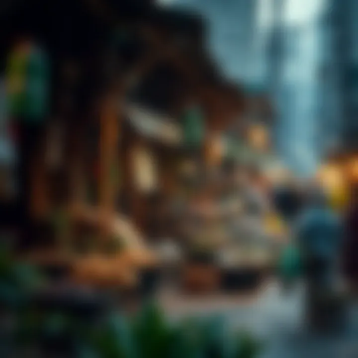 A bustling market scene illustrating economic activities in a global village