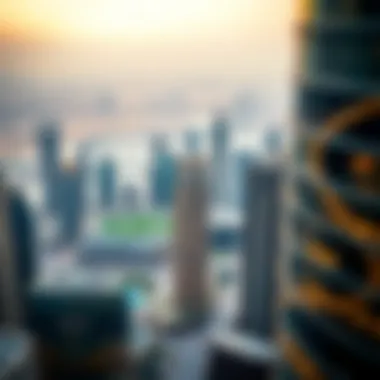 Dubai Skyline with ICD Brookfield Place Aerial perspective of ICD Brookfield Place within the Dubai skyline