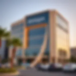 A panoramic view of a modern bank building in the UAE.