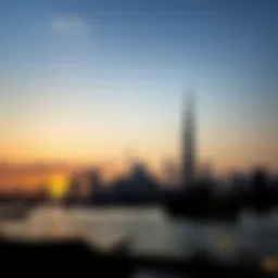 Silhouette of Dubai skyline at sunset during Ramadan