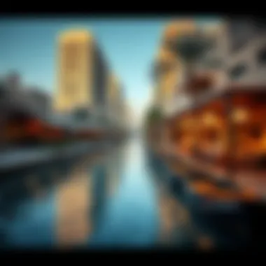Vibrant lifestyle scene with cafes and leisure activities along the Dubai canal