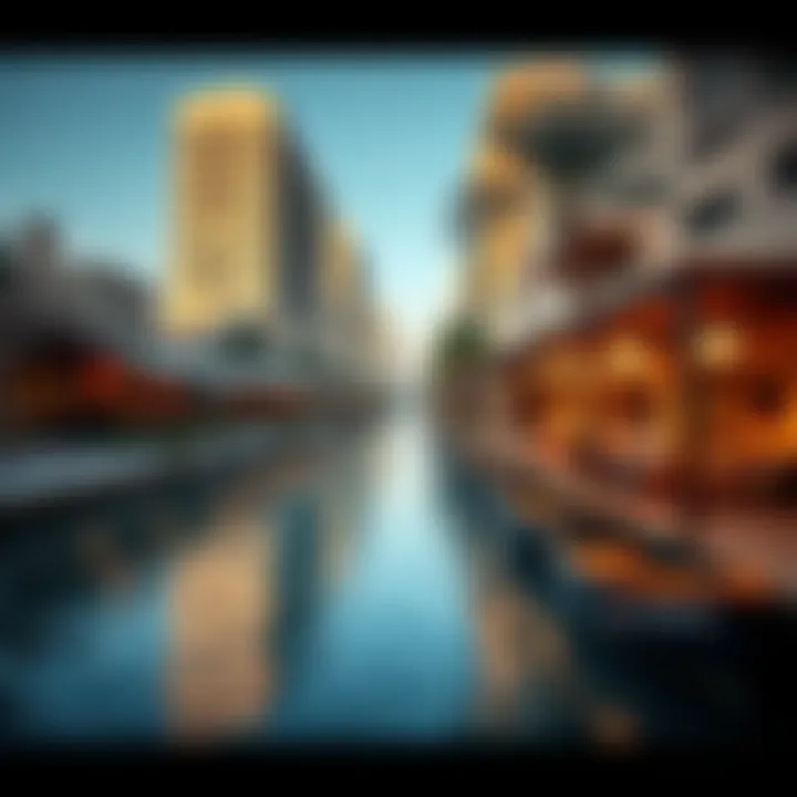 Vibrant lifestyle scene with cafes and leisure activities along the Dubai canal