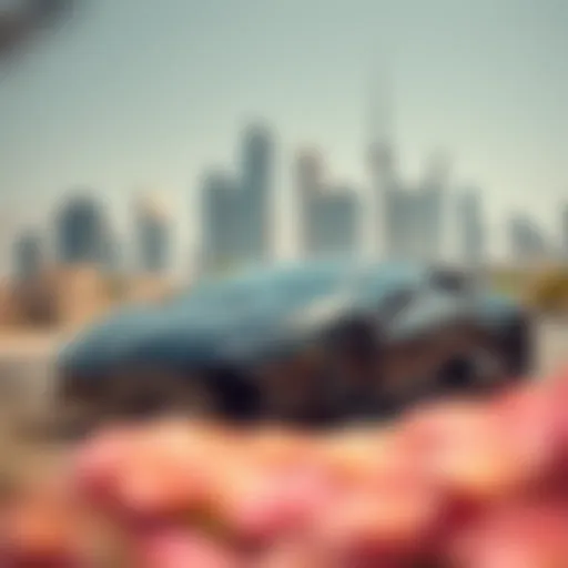 Luxury and Performance: Lamborghini in Dubai A stunning Lamborghini parked in front of a luxurious Dubai skyline