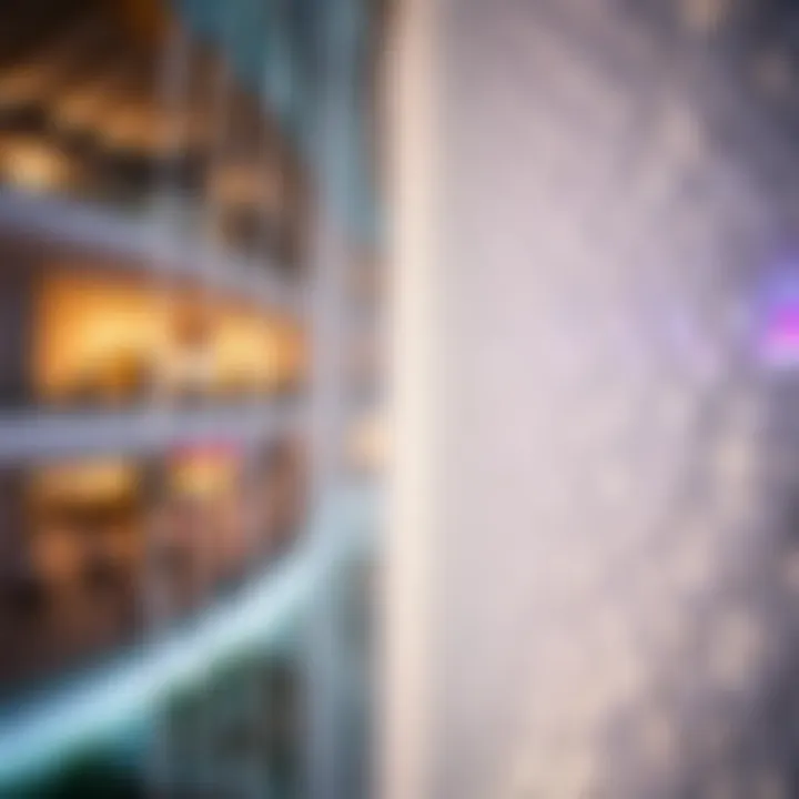 Close-up of the intricate design of the waterfall installation