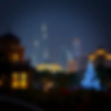 Cultural landmarks of Mina Abu Dhabi illuminated at night