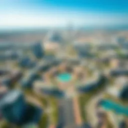 Aerial view of Nakheel International City showcasing its layout and vibrant surroundings