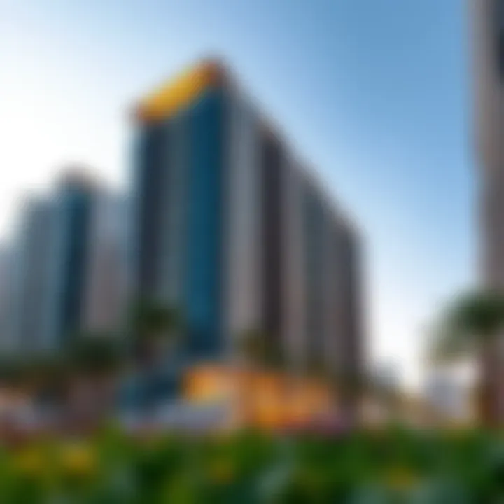 Modern residential buildings in Nakheel International City highlighting architectural diversity