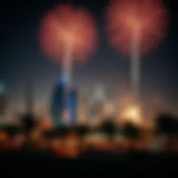 Spectacular fireworks display over the Dubai skyline during National Day celebrations.