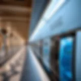 A map of the Dubai metro system highlighting the route to Blue Water