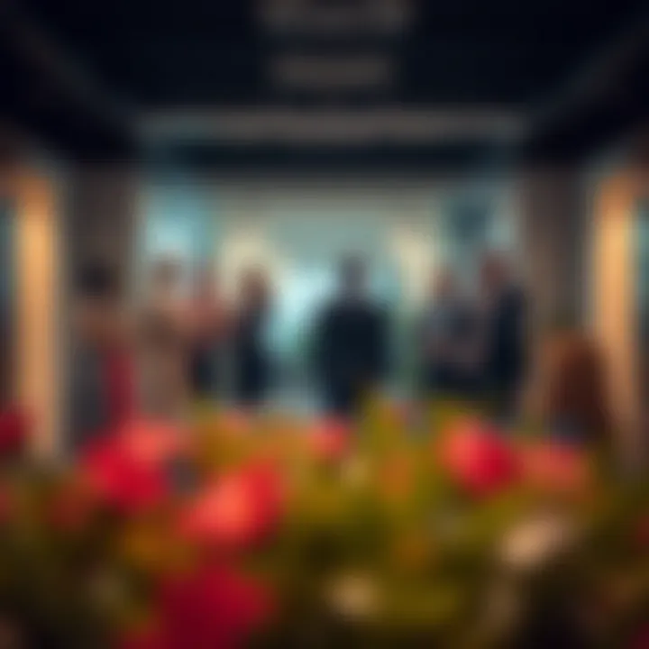 A diverse group of professionals networking in a contemporary office setting