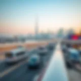 Scenic view of Dubai skyline with transport options