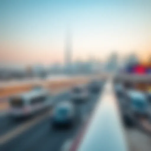 Scenic view of Dubai skyline with transport options