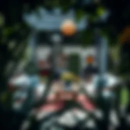 Chic outdoor seating arrangement surrounded by greenery