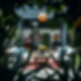 Chic Outdoor Seating Arrangement Chic outdoor seating arrangement surrounded by greenery