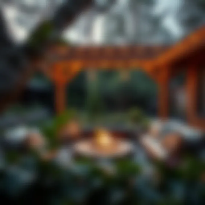 Cozy firepit seating area amidst a lush garden