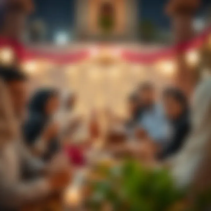 Celebrating Iftar Together A vibrant communal iftar setting, showcasing cultural diversity