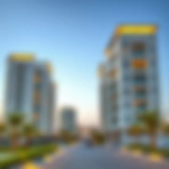 Exterior view of a modern apartment complex in Bani Yas East