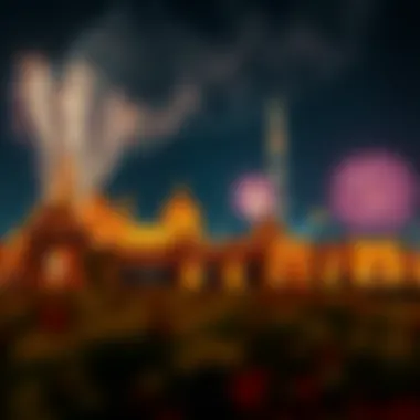 Illuminated Heritage: Landmarks and Fireworks Architectural landmarks illuminated by fireworks during the festival