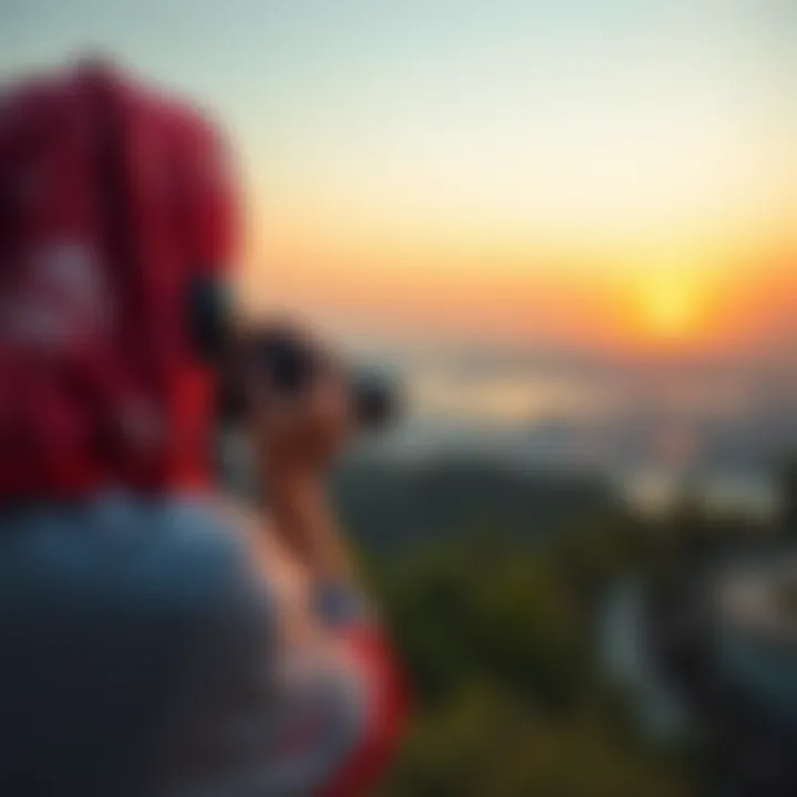 Photographer capturing the moment of sunrise at a scenic viewpoint